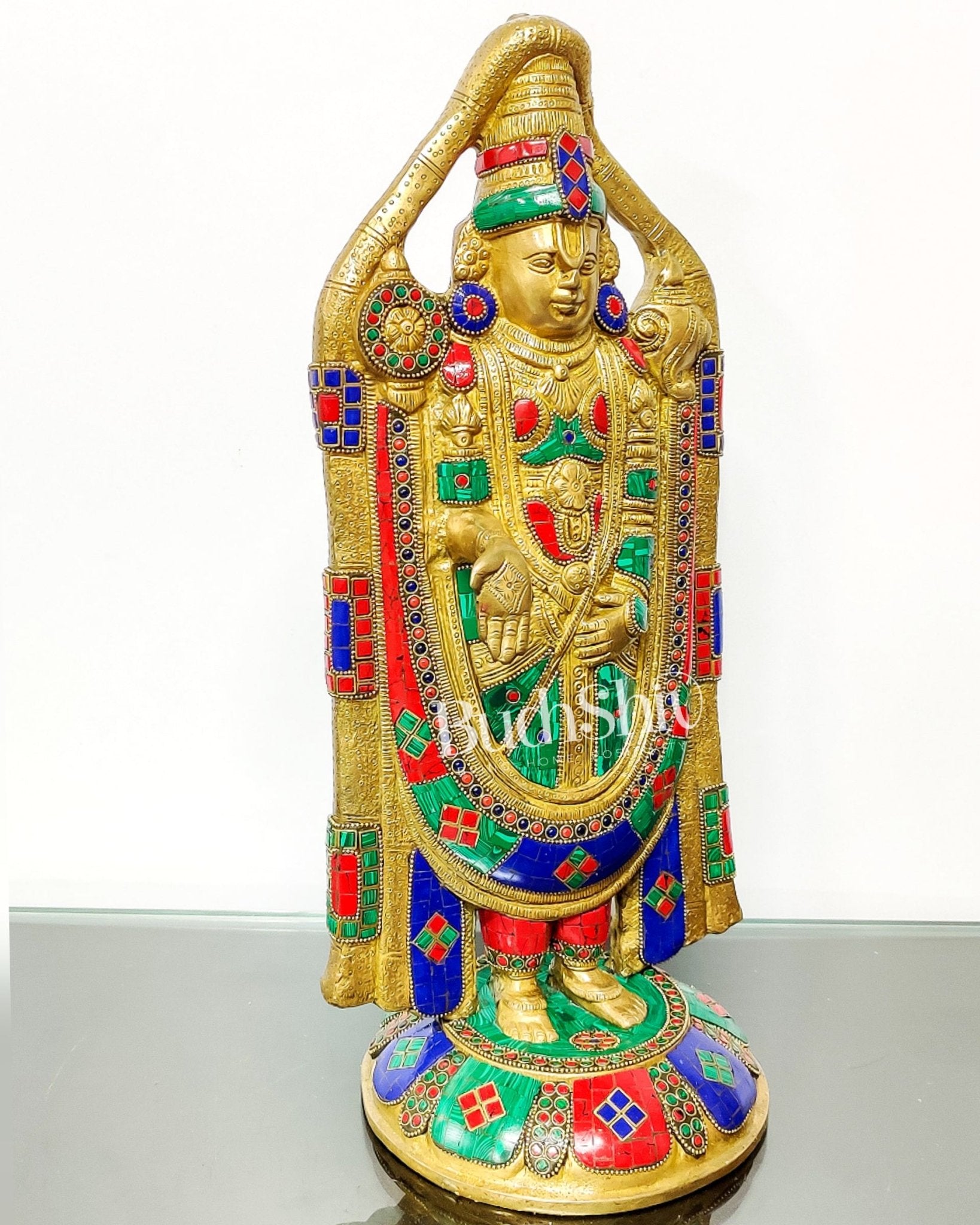 Tirupati Balaji Statue in Superfine Brass 18" with stonework