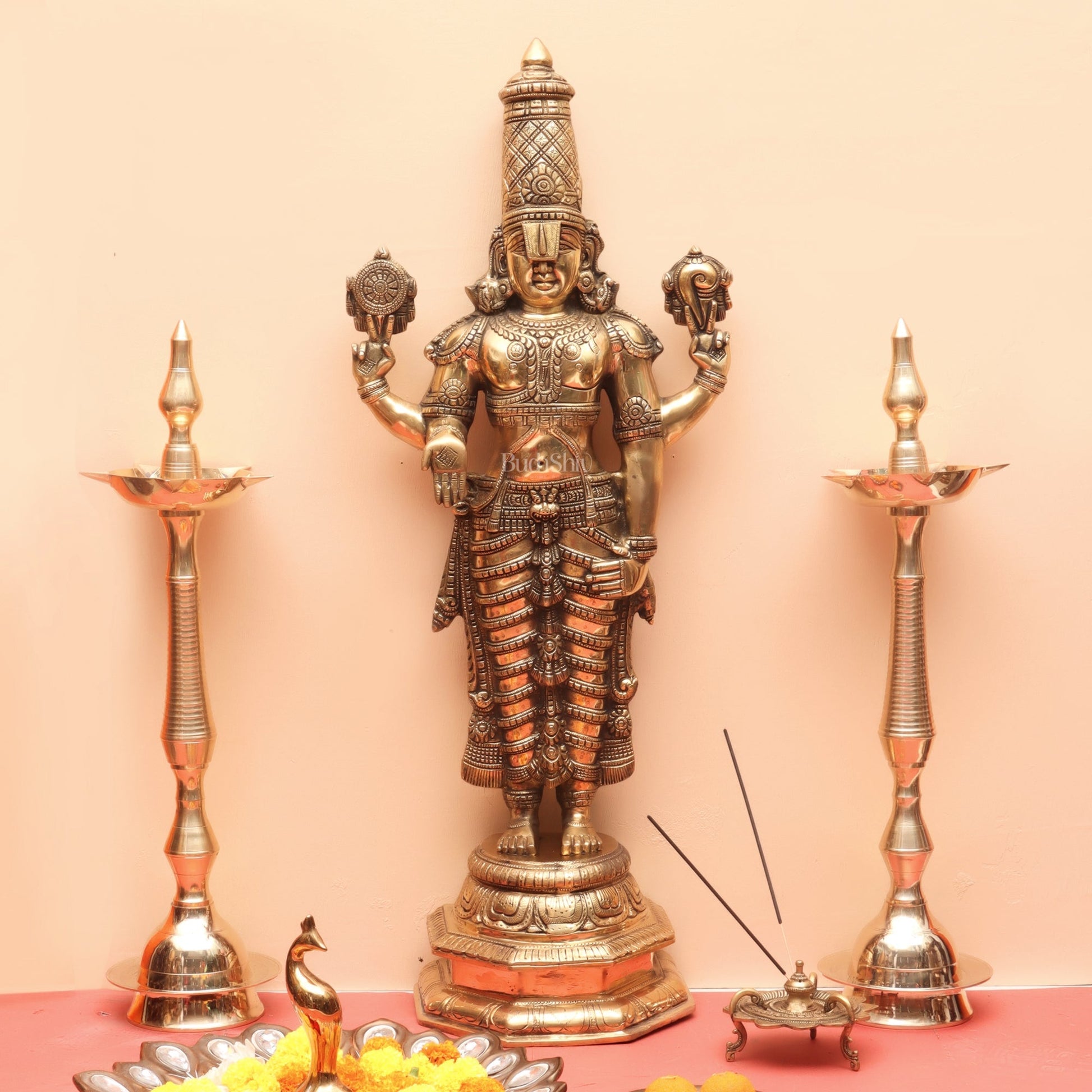 Pure Brass Tirupati Balaji Idol | Lord Venkateshwara | 33.5 Inch Height, 13.5 Inch Width, 7.5 Inch Depth
