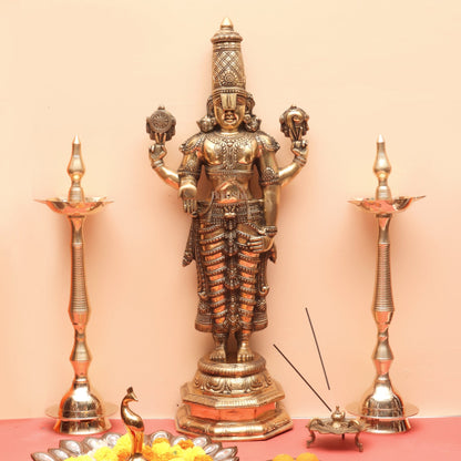 Pure Brass Tirupati Balaji Idol | Lord Venkateshwara | 33.5 Inch Height, 13.5 Inch Width, 7.5 Inch Depth