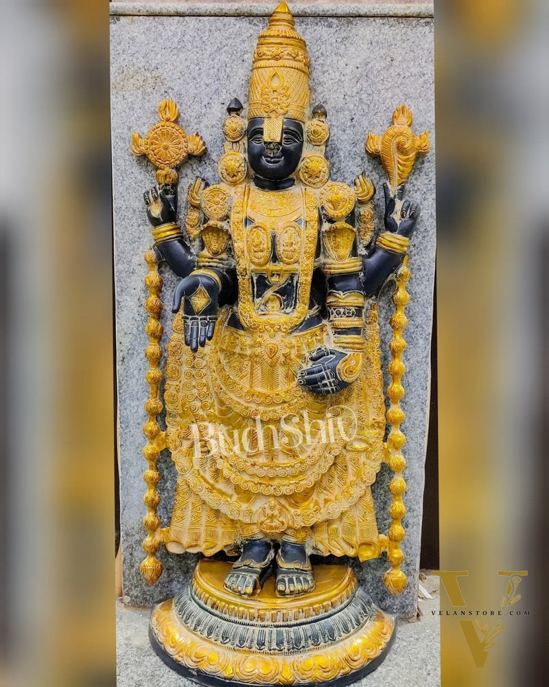 Tirupati Balaji Venkateshwar Brass Statue/Idol 40 inches Black Stone and Turmeric Yellow finish