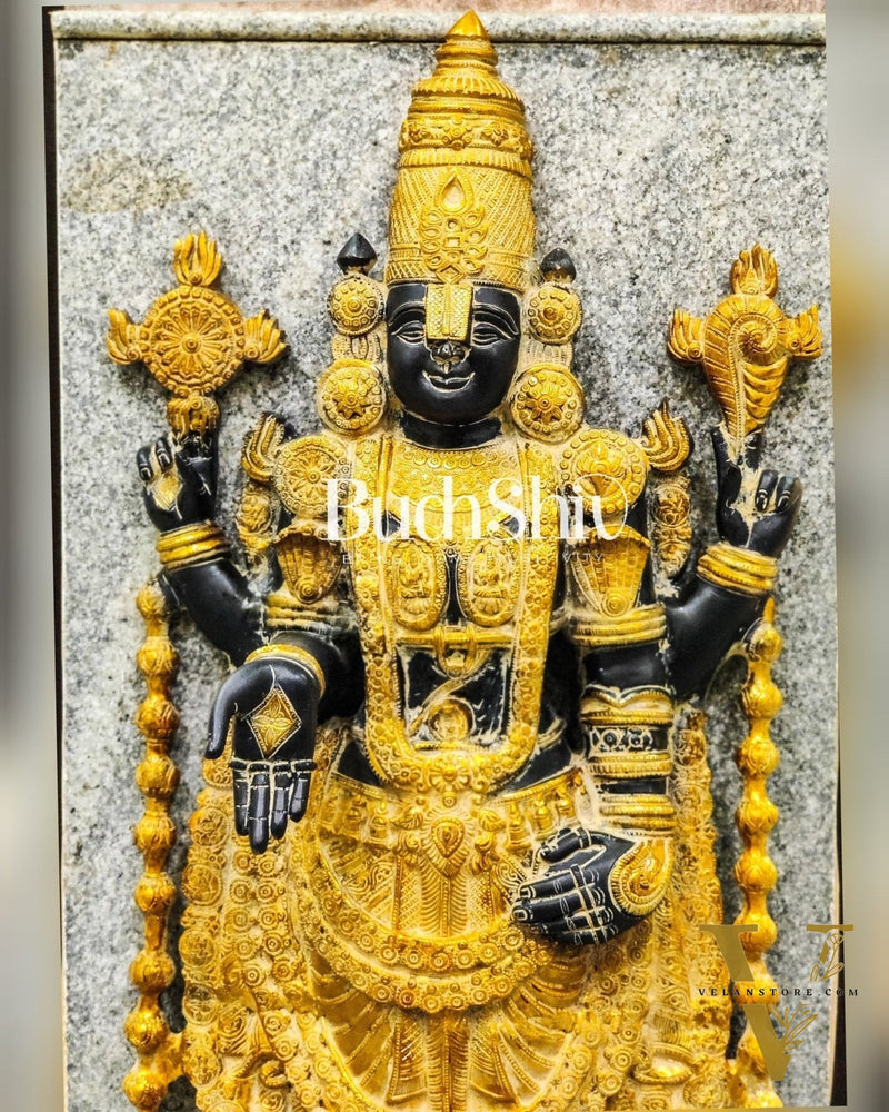 Tirupati Balaji Venkateshwar Brass Statue/Idol 40 inches Black Stone and Turmeric Yellow finish
