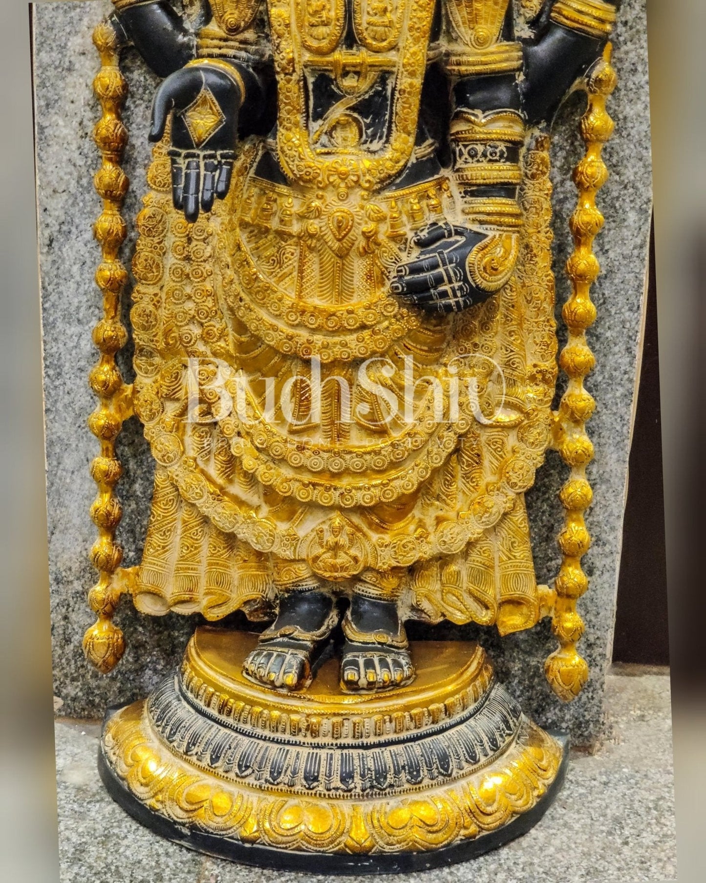Tirupati Balaji Venkateshwar Brass Statue/Idol 40 inches Black Stone and Turmeric Yellow finish