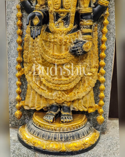 Tirupati Balaji Venkateshwar Brass Statue/Idol 40 inches Black Stone and Turmeric Yellow finish