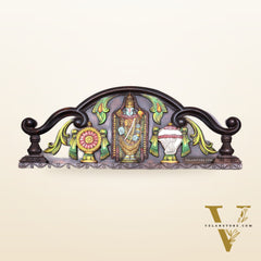 Tirupati Balaji Wooden Wall Hanging with Shankh Chakra & Floral Motifs – Handcrafted & Hand-Painted