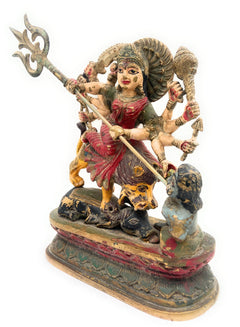Handcrafted Brass Durga Devi Idol – Mahishasura Mardini | Shakti Simhavahini Maa Amba Statue | Antique Finish Pital Murti for Pooja, Home Temple & Navratri Decor,Gold, 14 Inch, 1 Piece