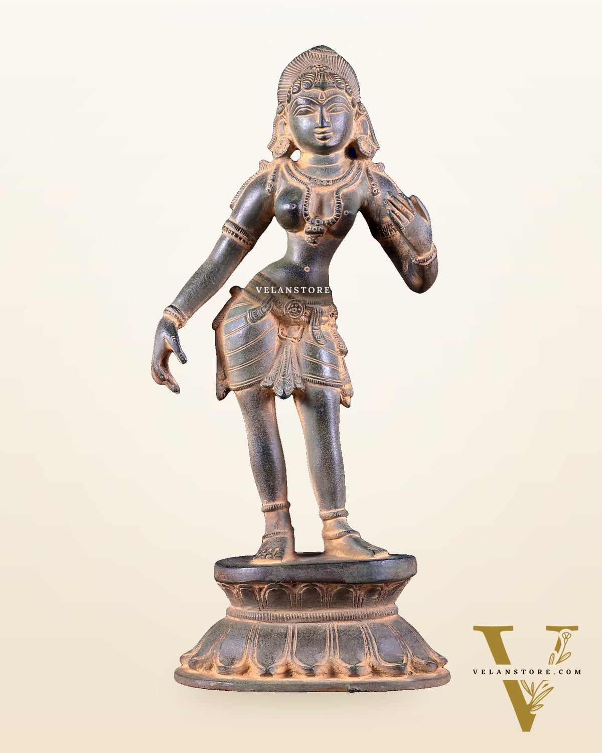 Traditional Brass Apsara Sculpture | 11 Inch sand patina