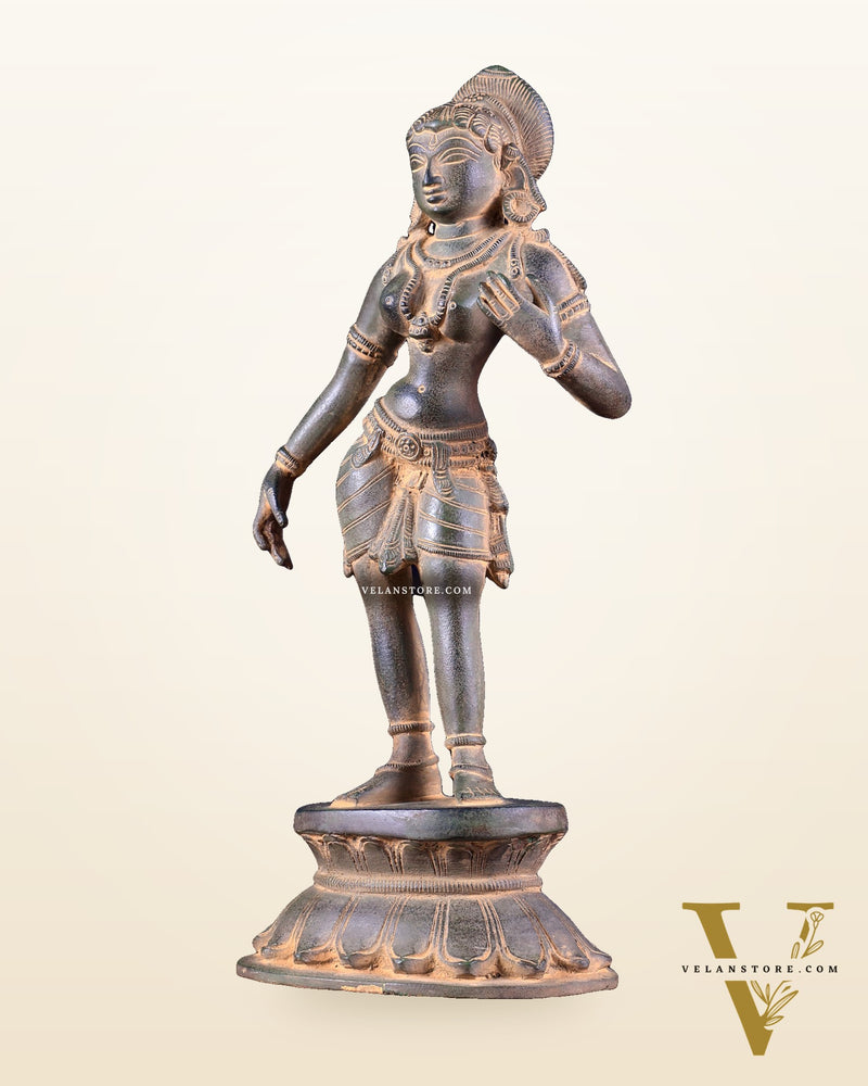 Traditional Brass Apsara Sculpture | 11 Inch sand patina