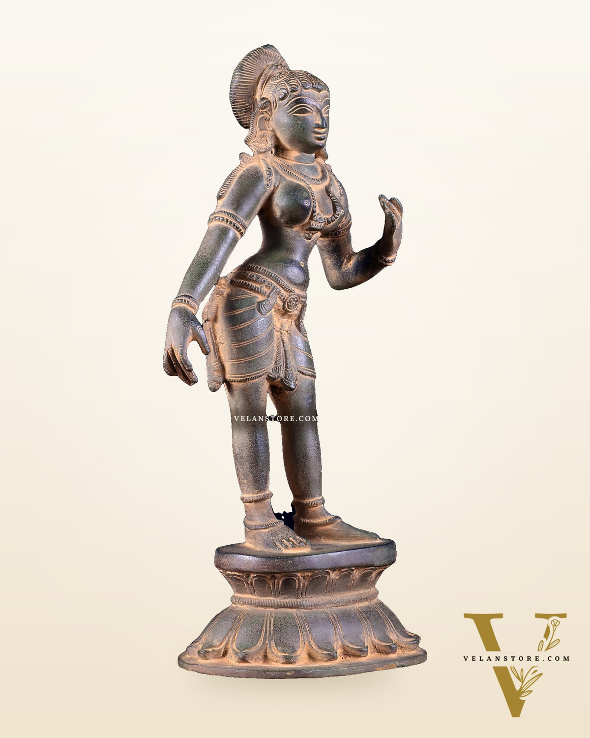 Traditional Brass Apsara Sculpture | 11 Inch sand patina