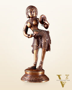 Traditional Brass Apsara with Mirror Showpiece – 6.4” dark antique