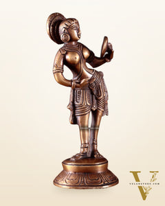 Traditional Brass Apsara with Mirror Showpiece – 6.4” dark antique