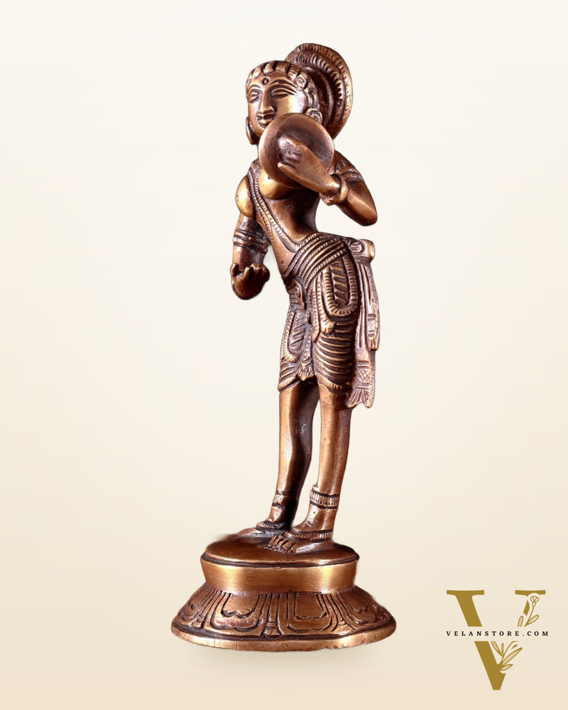 Traditional Brass Apsara with Mirror Showpiece – 6.4” dark antique