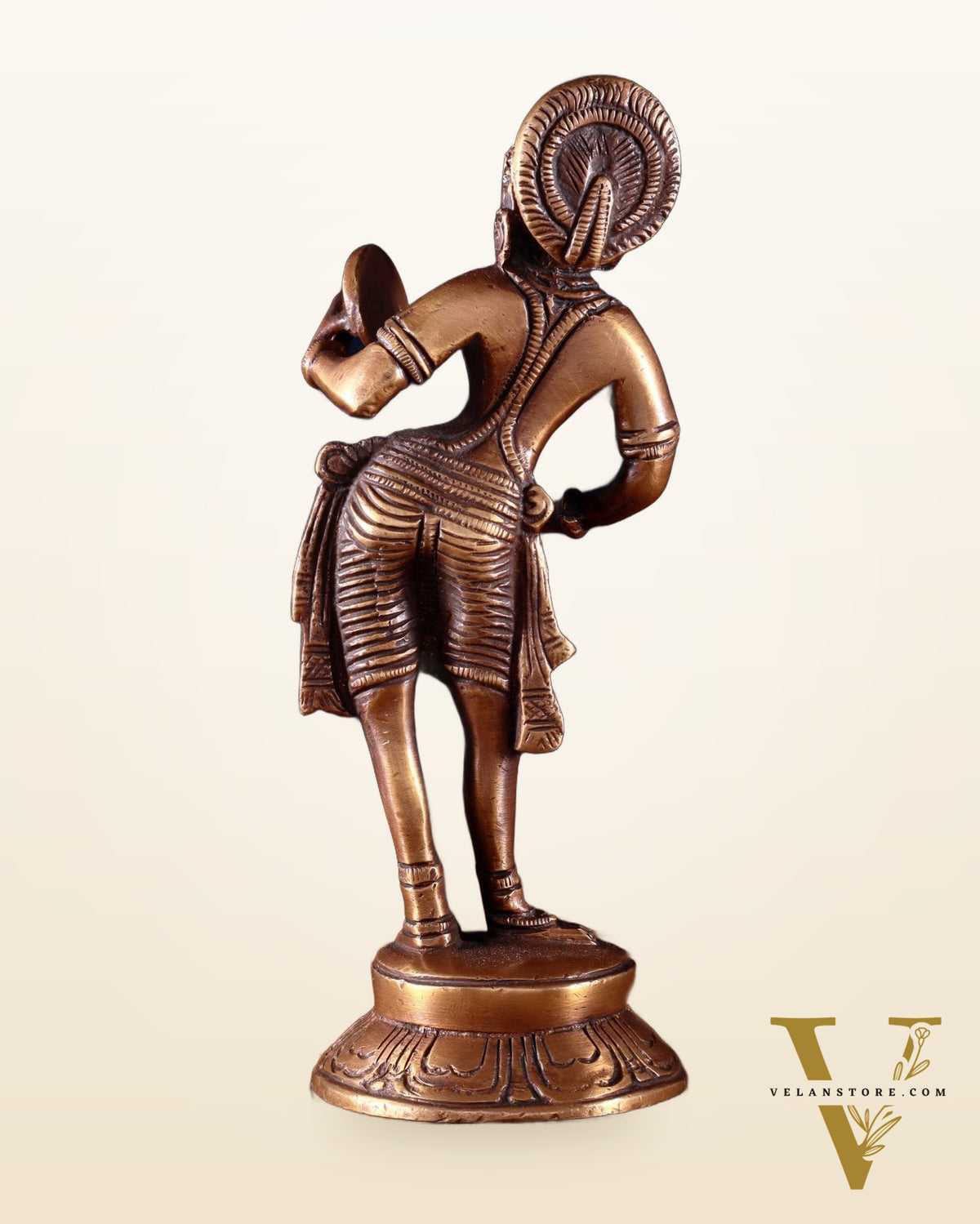Traditional Brass Apsara with Mirror Showpiece – 6.4” dark antique