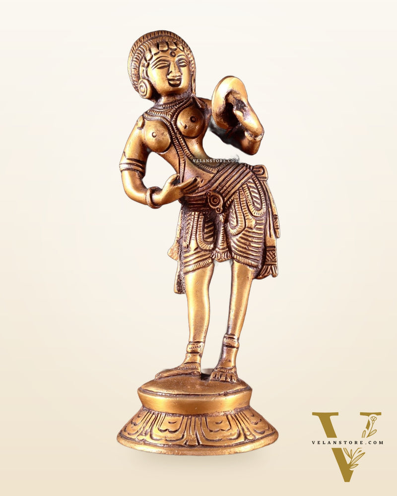 Traditional Brass Apsara with Mirror Showpiece – 6.4” light antique