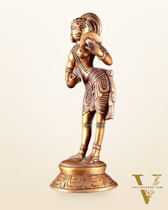 Traditional Brass Apsara with Mirror Showpiece – 6.4” light antique