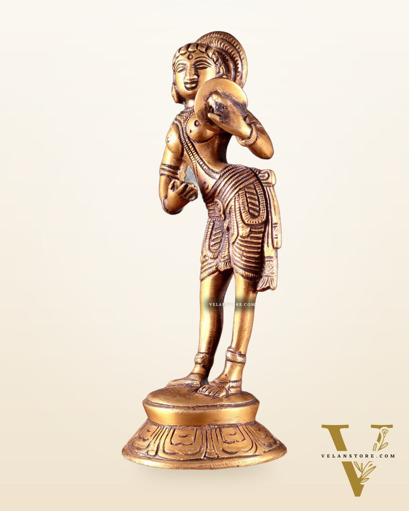 Traditional Brass Apsara with Mirror Showpiece – 6.4” light antique