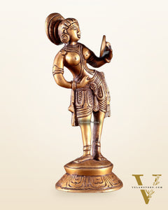Traditional Brass Apsara with Mirror Showpiece – 6.4” light antique