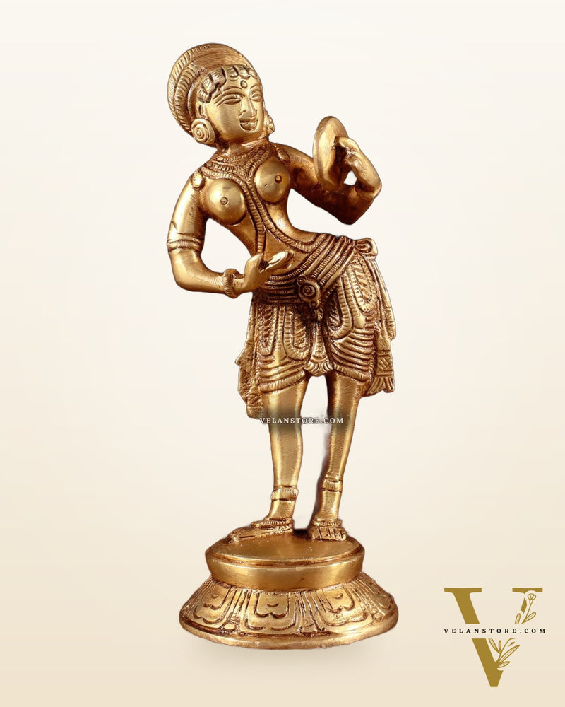Traditional Brass Apsara with Mirror Showpiece – 6.4”