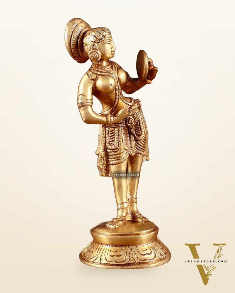 Traditional Brass Apsara with Mirror Showpiece – 6.4”