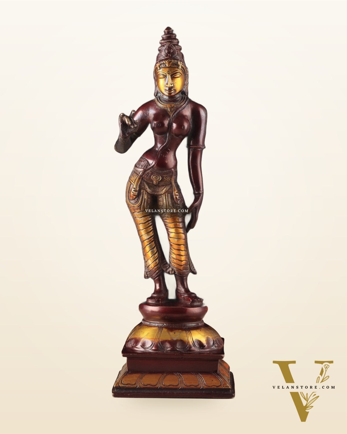 Traditional Brass Devi Parvati Uma Idol | 10 Inches | Chola finish