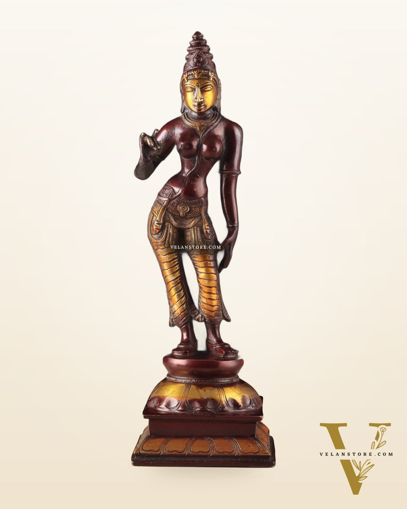 Traditional Brass Devi Parvati Uma Idol | 10 Inches | Chola finish