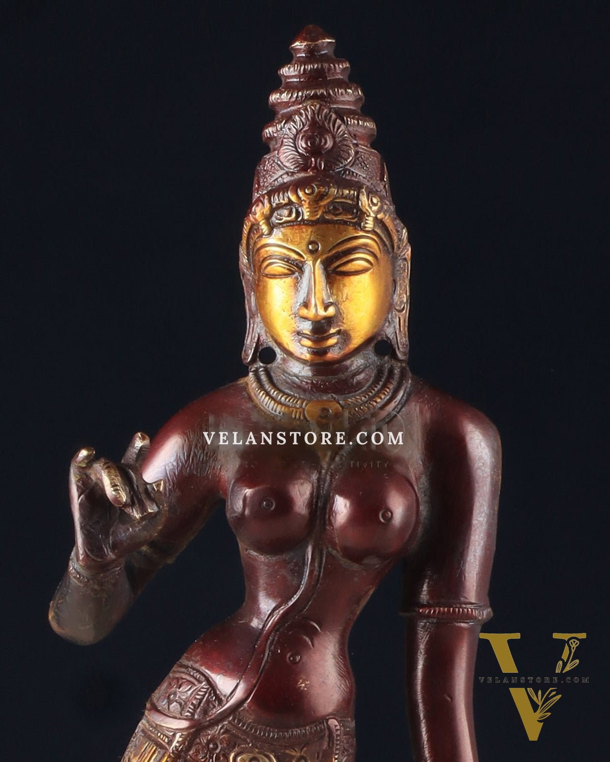 Traditional Brass Devi Parvati Uma Idol | 10 Inches | Chola finish