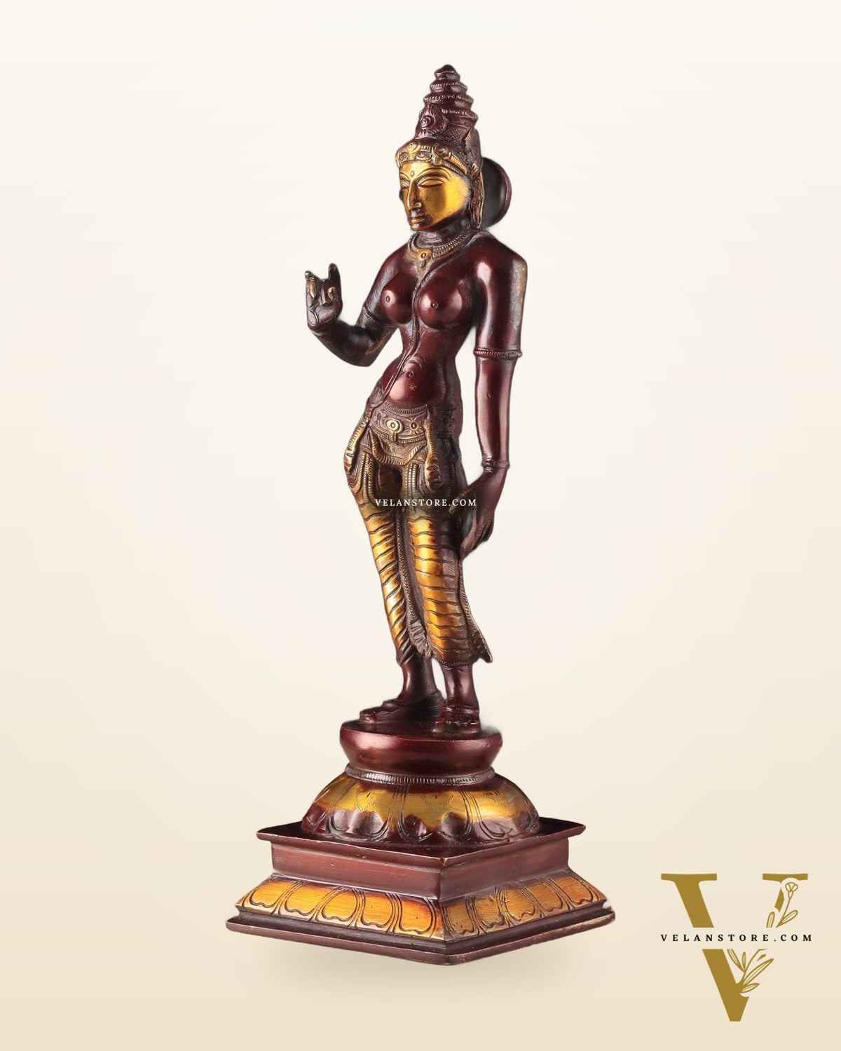 Traditional Brass Devi Parvati Uma Idol | 10 Inches | Chola finish
