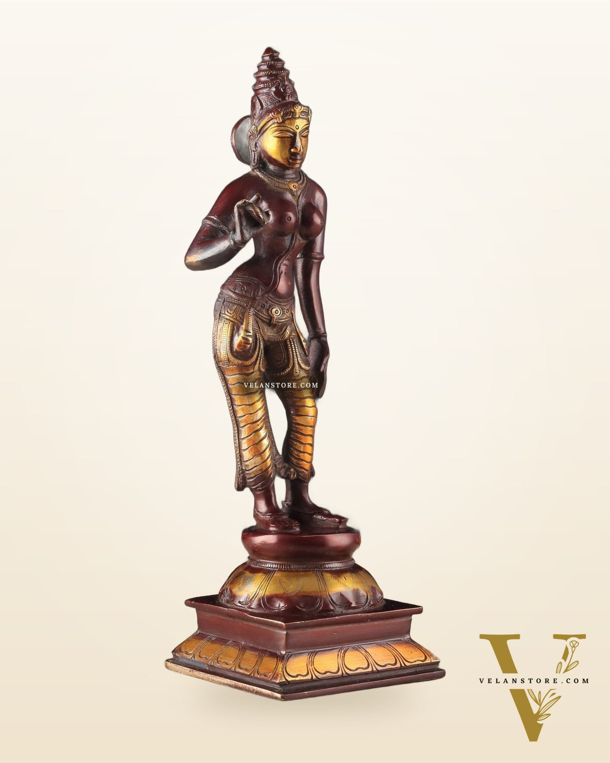 Traditional Brass Devi Parvati Uma Idol | 10 Inches | Chola finish