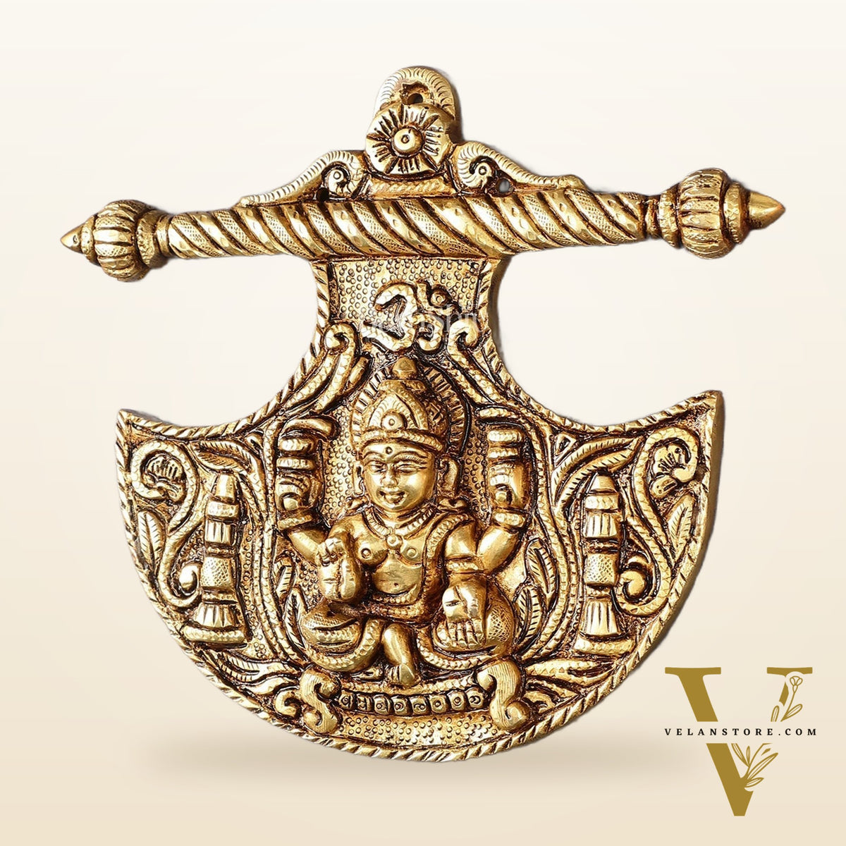 Traditional Brass Goddess Lakshmi Wall Hanging - 8x8.5 inch
