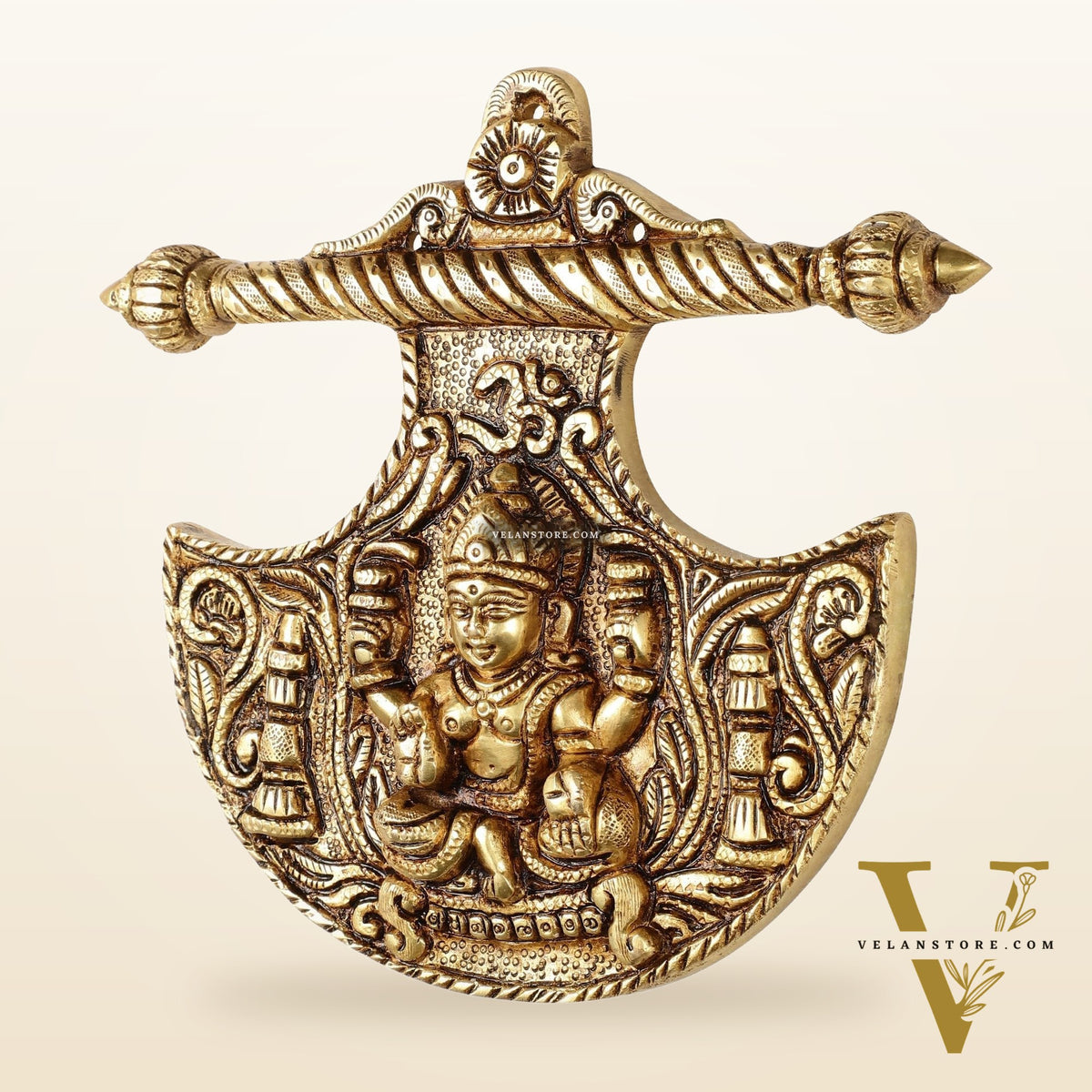 Traditional Brass Goddess Lakshmi Wall Hanging - 8x8.5 inch