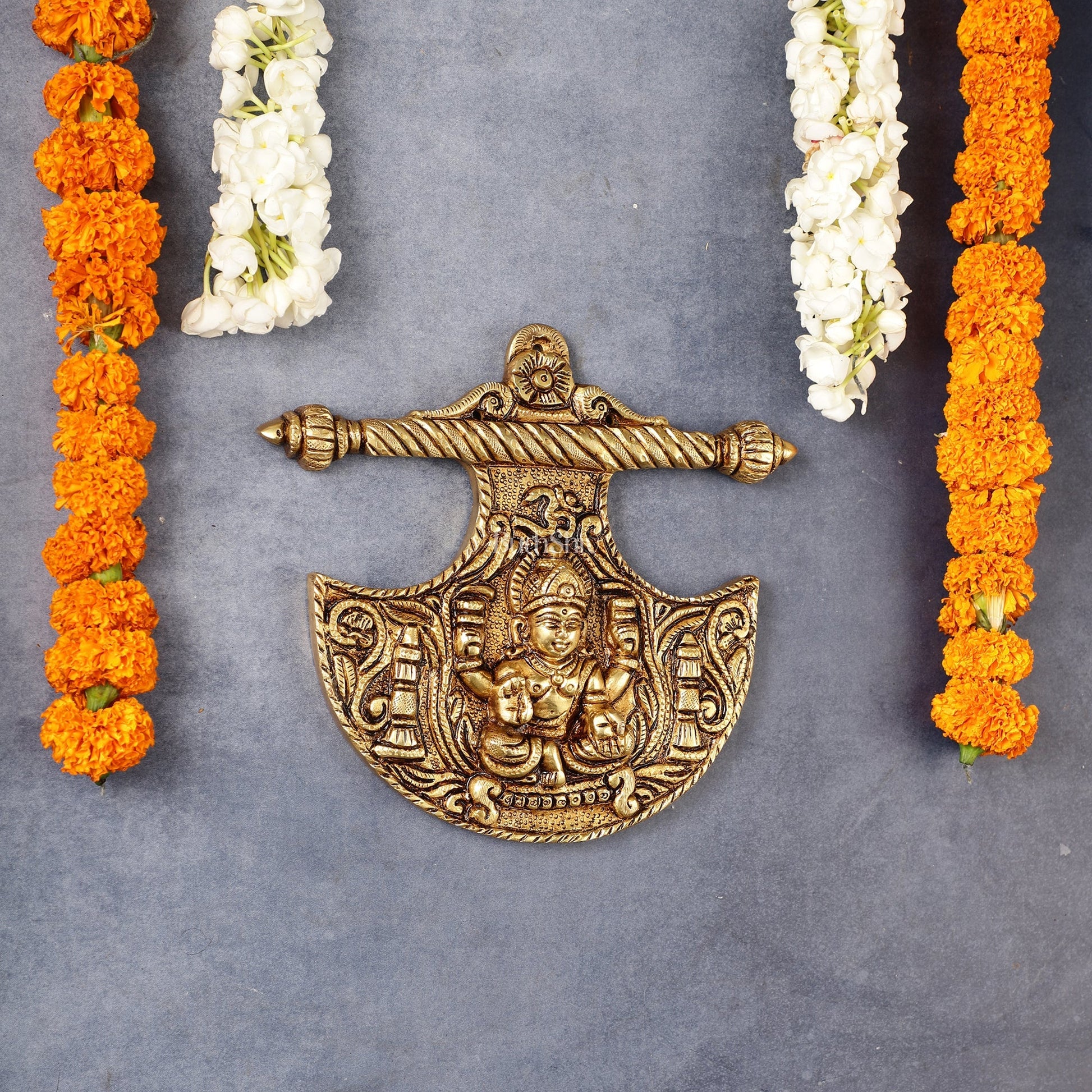 Traditional Brass Goddess Lakshmi Wall Hanging - 8x8.5 inch