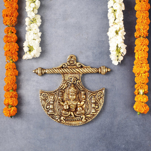 Traditional Brass Goddess Lakshmi Wall Hanging - 8x8.5 inch