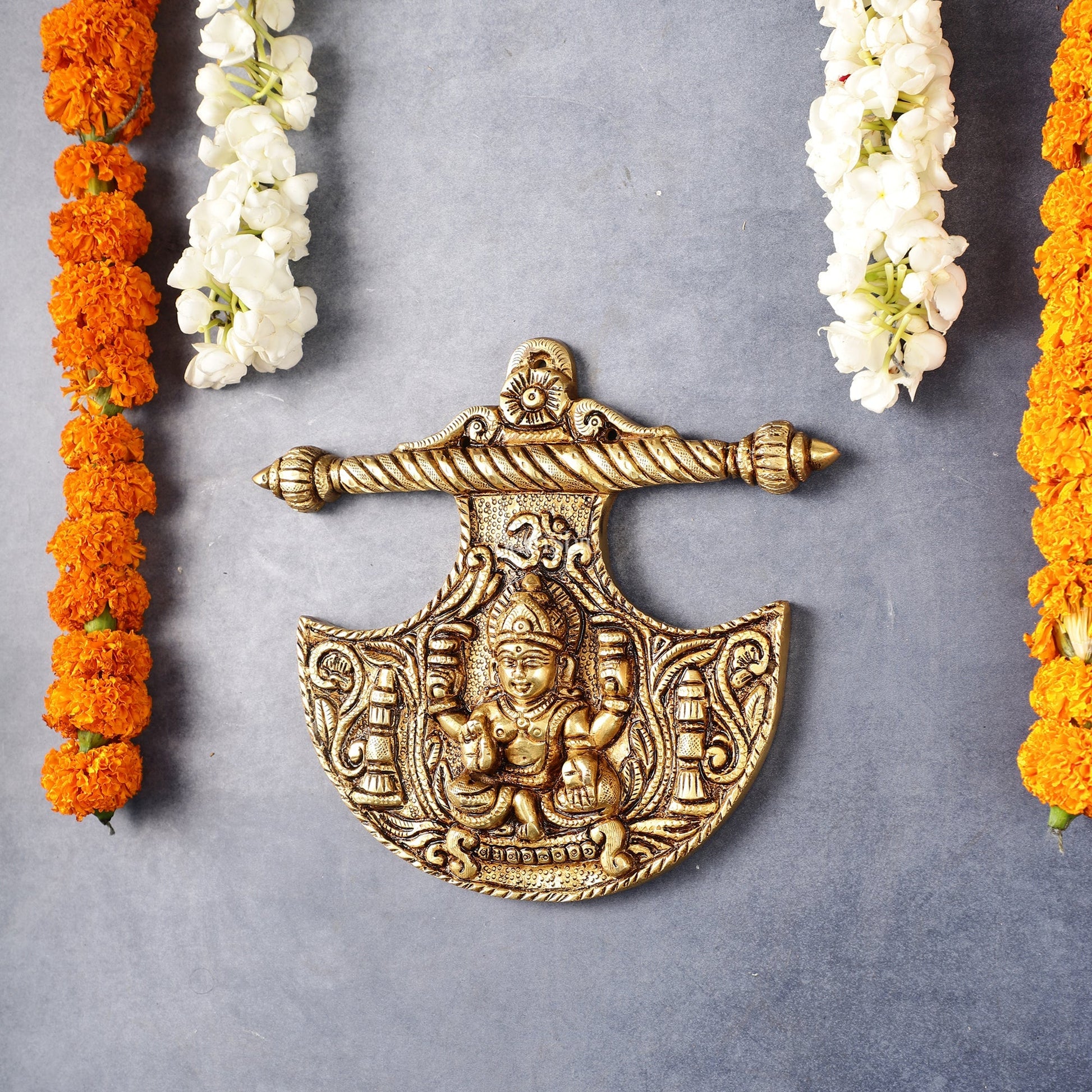 Traditional Brass Goddess Lakshmi Wall Hanging - 8x8.5 inch