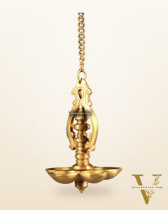 Traditional Brass Hanging Diya with 5 Wicks and Chain