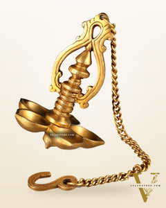 Traditional Brass Hanging Diya with 5 Wicks and Chain