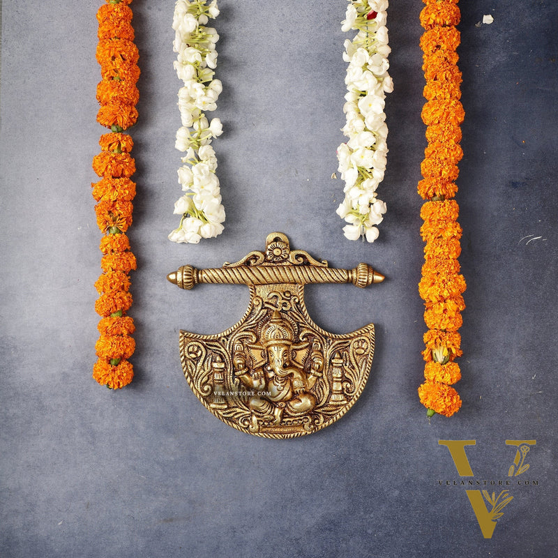 Traditional Brass Lord Ganesha Wall Hanging - 8x8.5 inch