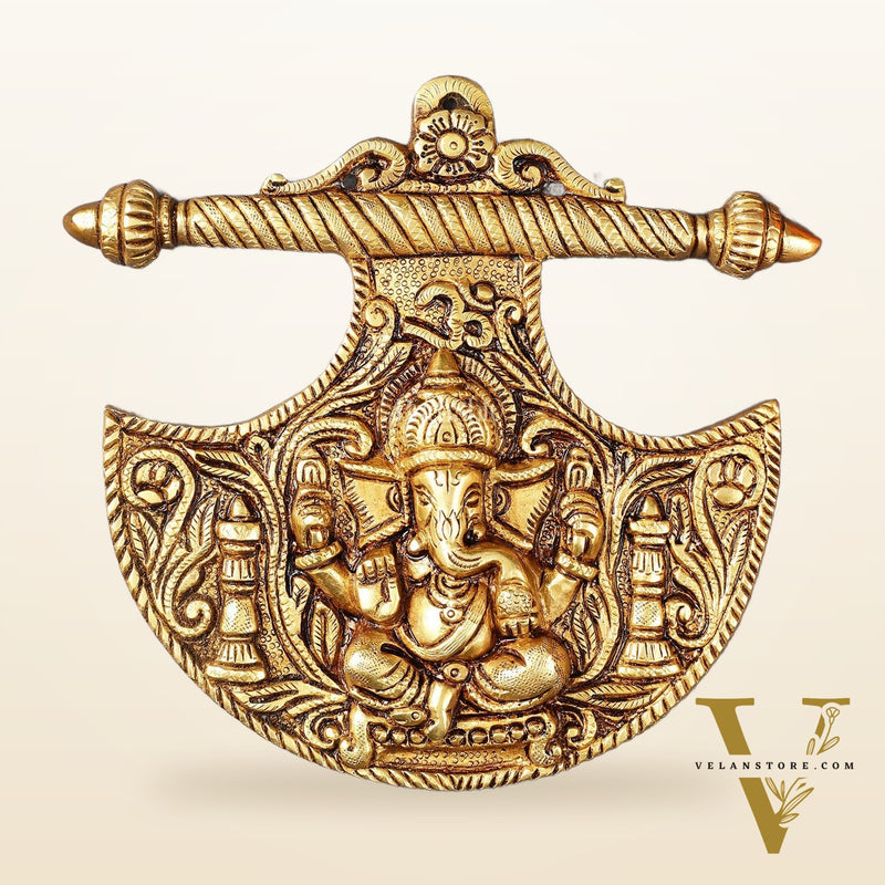 Traditional Brass Lord Ganesha Wall Hanging - 8x8.5 inch