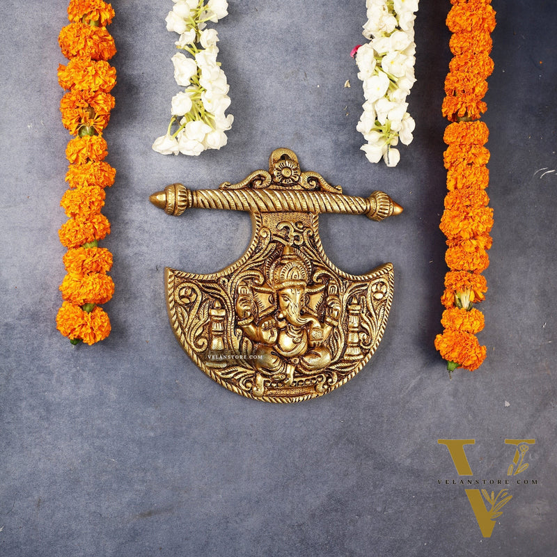 Traditional Brass Lord Ganesha Wall Hanging - 8x8.5 inch