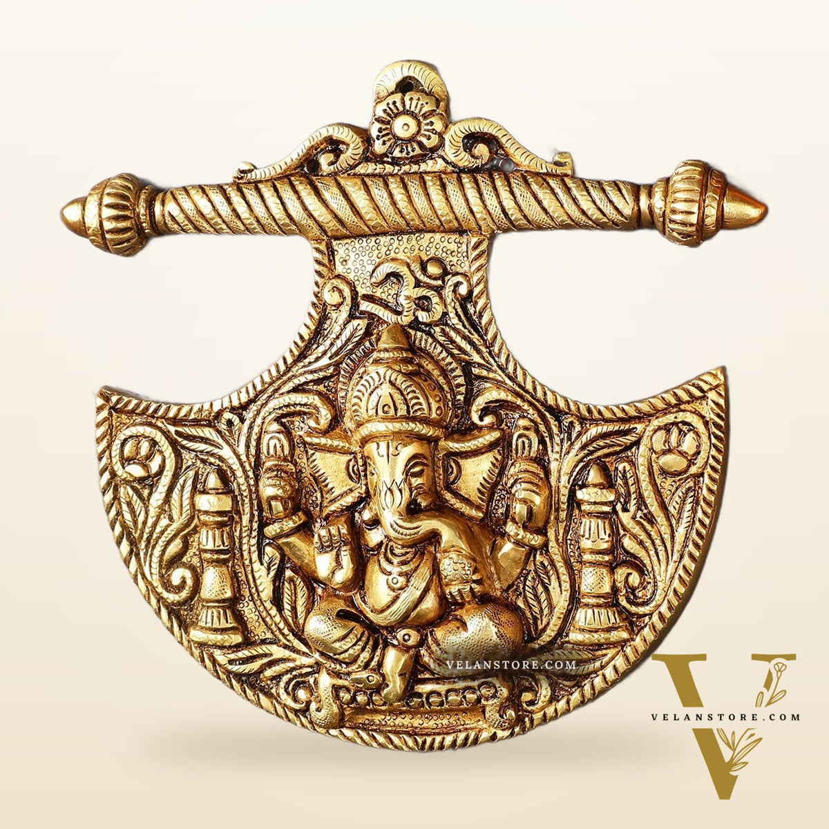 Traditional Brass Lord Ganesha Wall Hanging - 8x8.5 inch