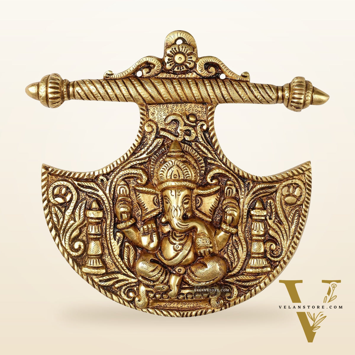 Traditional Brass Lord Ganesha Wall Hanging - 8x8.5 inch