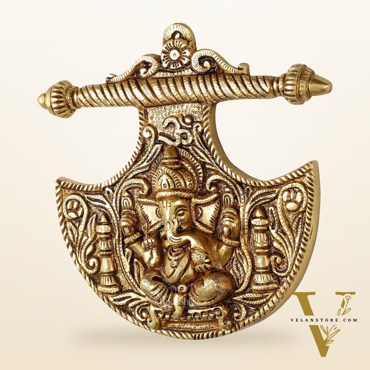 Traditional Brass Lord Ganesha Wall Hanging - 8x8.5 inch