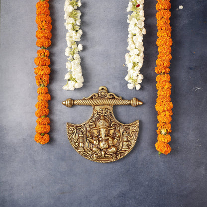 Traditional Brass Lord Ganesha Wall Hanging - 8x8.5 inch