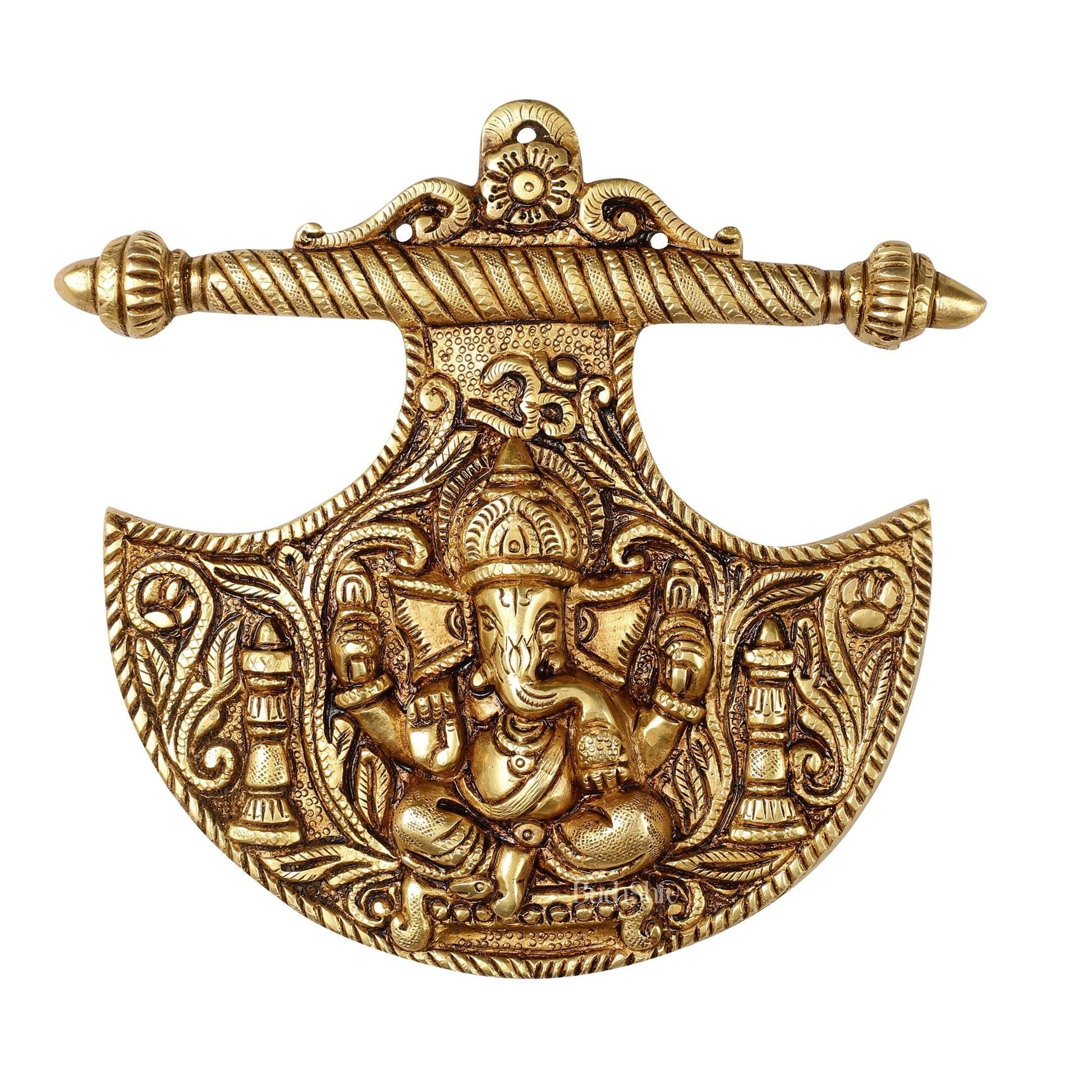 Traditional Brass Lord Ganesha Wall Hanging - 8x8.5 inch