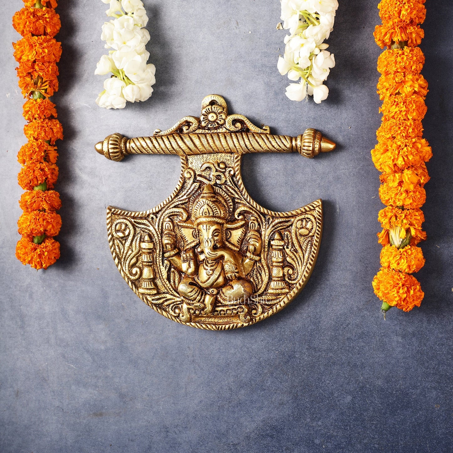 Traditional Brass Lord Ganesha Wall Hanging - 8x8.5 inch