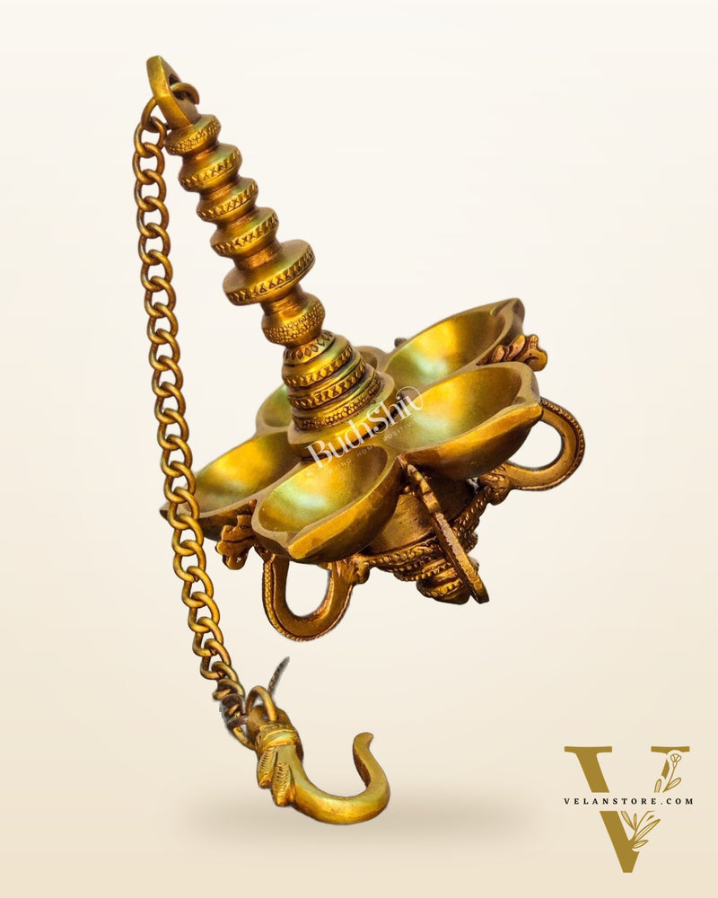 Traditional Hanging Brass Panchdeep Lamp - 17.5" Height