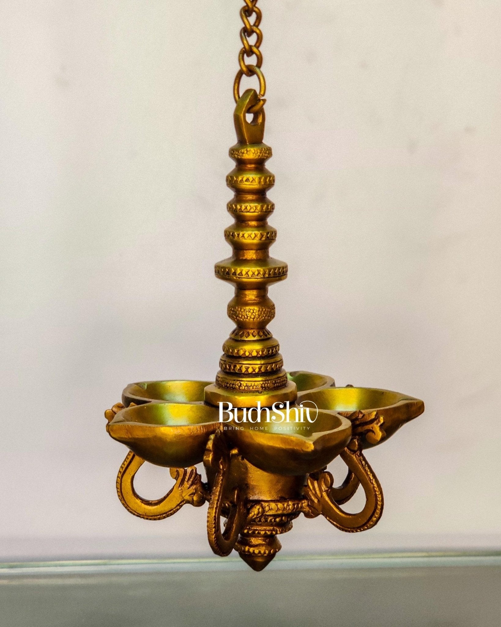 Traditional Hanging Brass Panchdeep Lamp - 17.5" Height