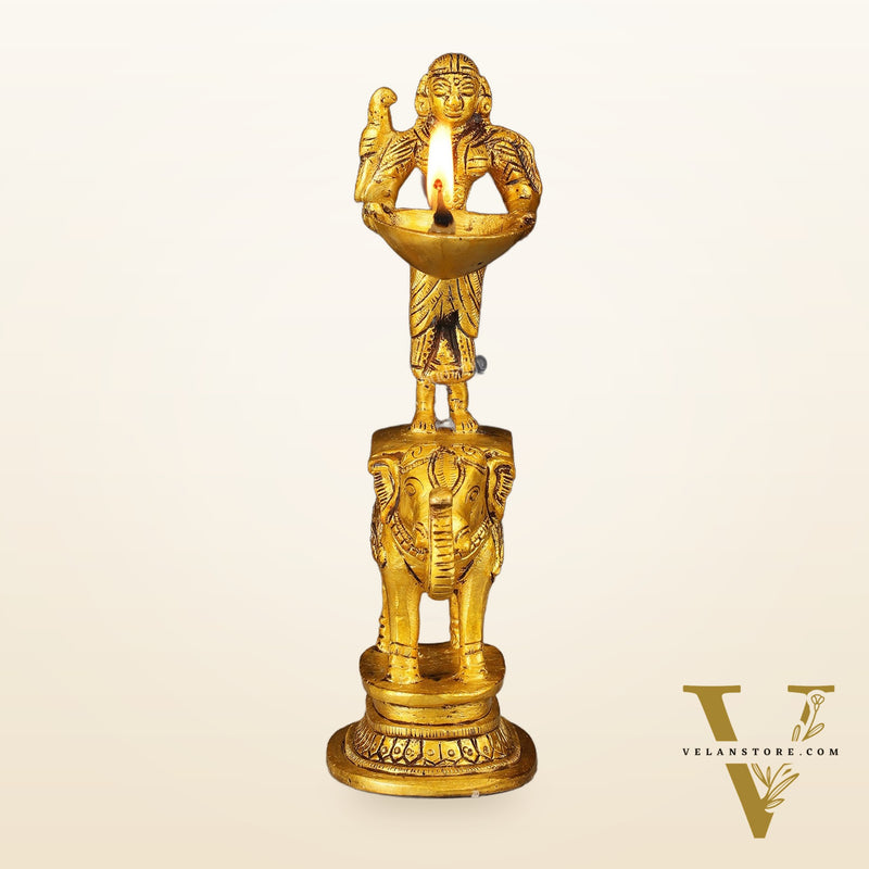 Traditional South Indian Pure Brass Deep Lady Paavai on Elephant Oil Lamp 6.5"