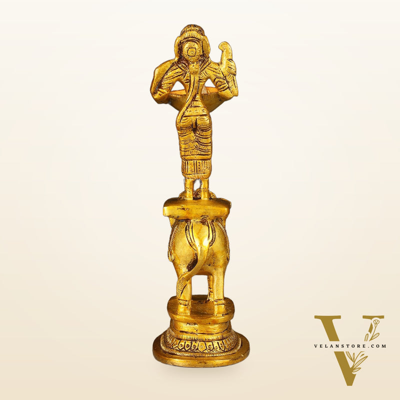 Traditional South Indian Pure Brass Deep Lady Paavai on Elephant Oil Lamp 6.5"
