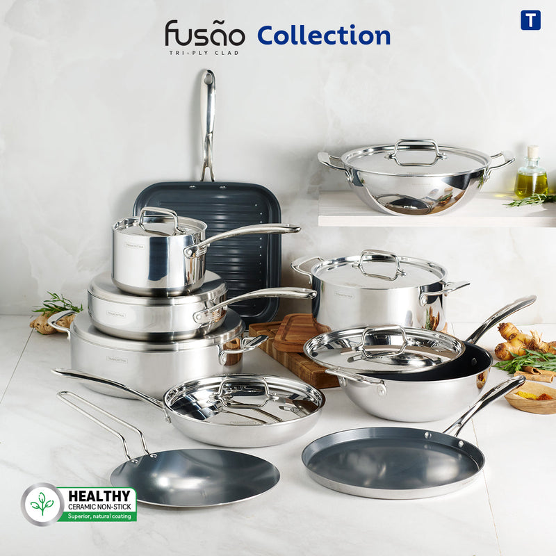 Fusao EX+ 24cm Ceramic Stainless Steel Tri-Ply Biryani Pot with SS Lid - 4.8L