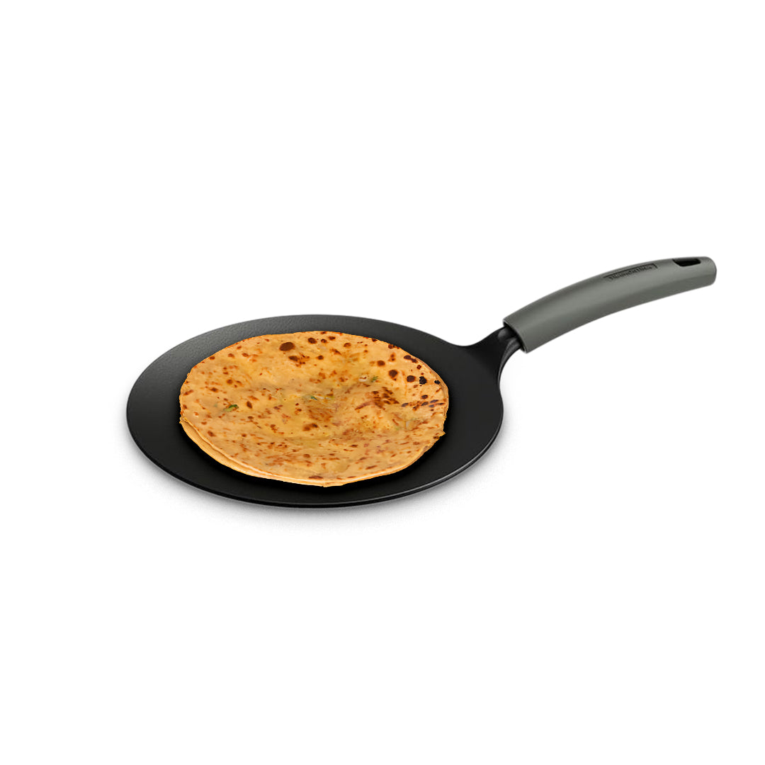 Titanex 26cm Pre-Seasoned Cast Iron Concave Roti Tawa with Heat Resistant Silicone Grip