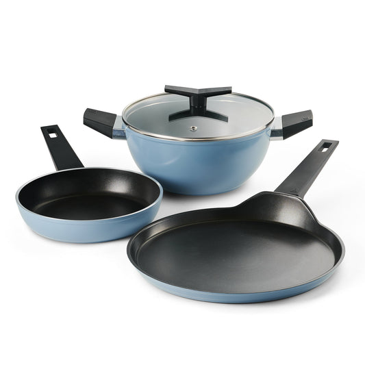 Aura 4 Piece Non-Stick Cookware Set Ceramic Reinforced Coating – (Blueberry)